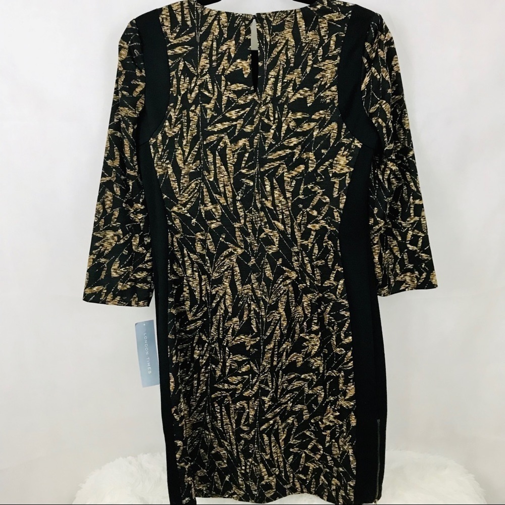 London Times Black/Tan Stretch Matte Knit Dress w/Side Zip Slit sz 6 - Picture 6 of 6